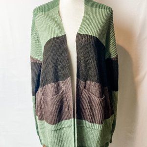 Simply Southern Large Green Striped Cardigan